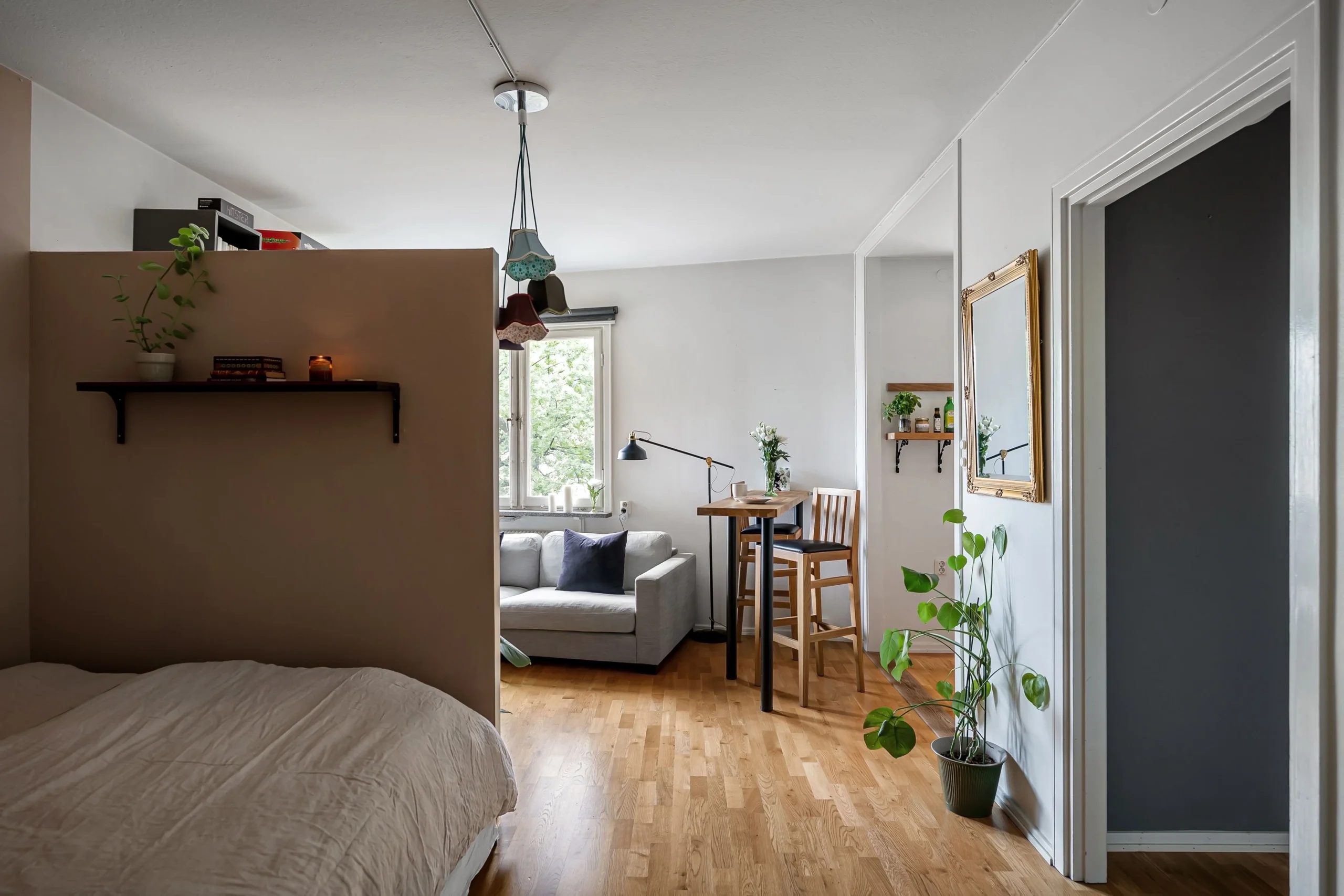 A bright, modern 1-bedroom apartment layout, representing the small residential moving services provided by Atlantis Removals in Newcastle.